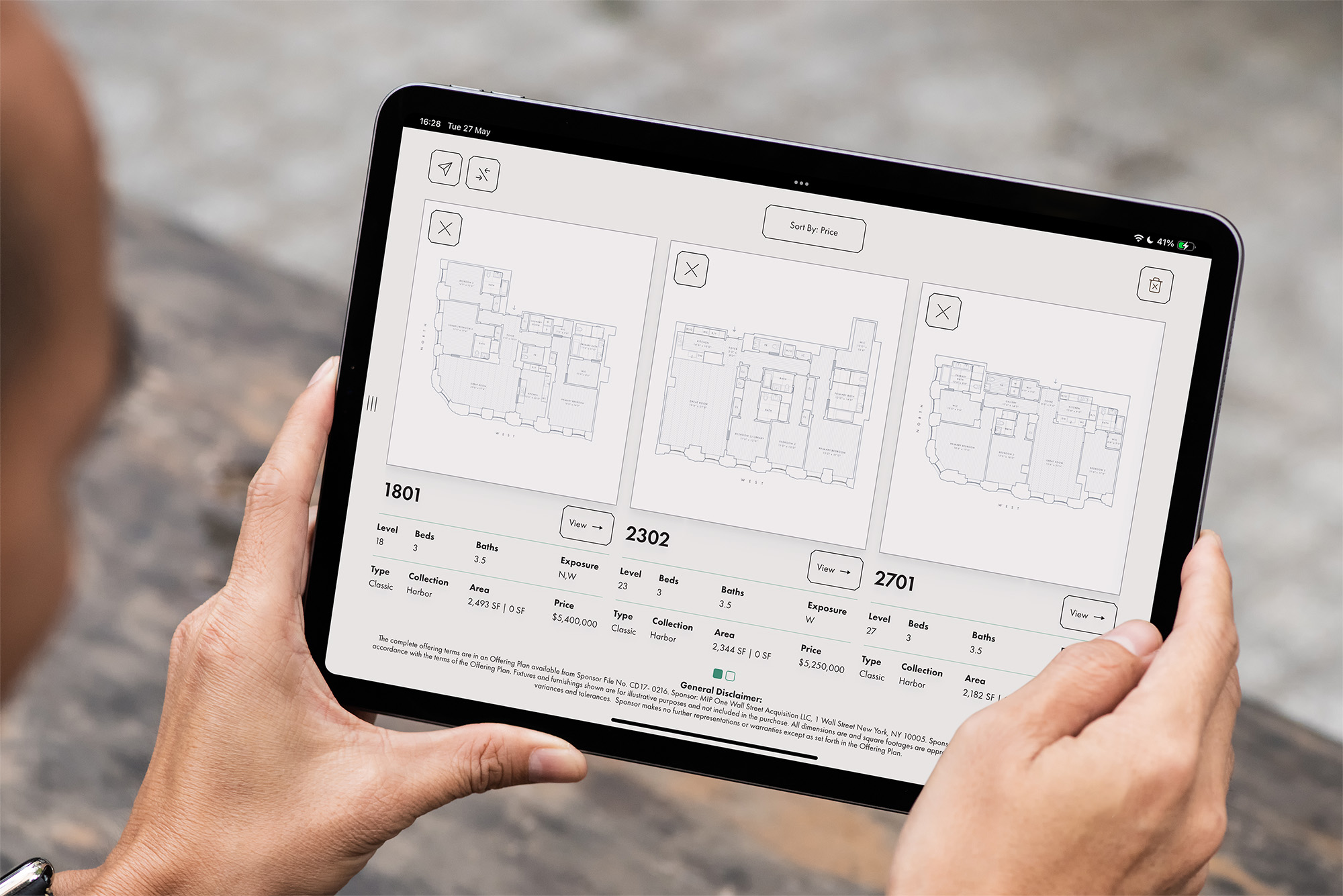 One Wall Street 3D web app compare floor plans with the favourites system